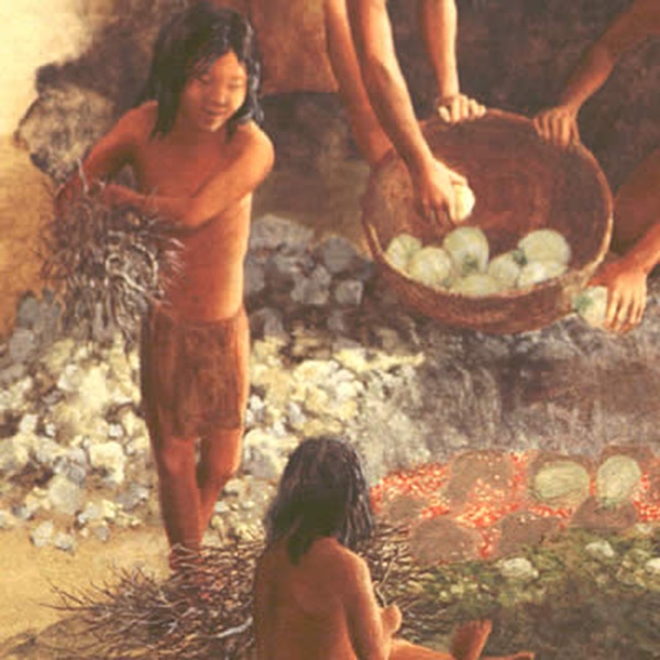 painting of people gathering foods