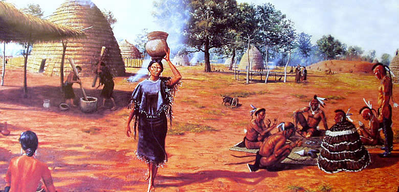 Caddo village scene