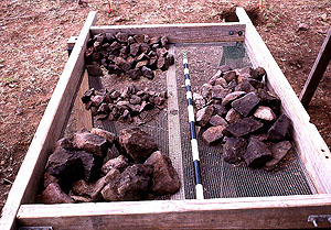 Photo of burned rocks in a screen
	