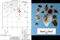 photo of a piece of chalcedony that was knapped a just outside the earth oven pit