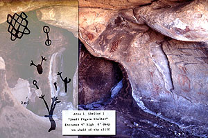 photo of 'Small Figure Shelter' inset with Sutherland and Steed's sketch of the same shelter.