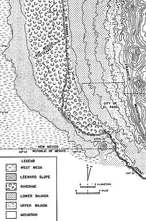 map of Keystone Dam as situated between the Franklin Mountains and the Rio Grande