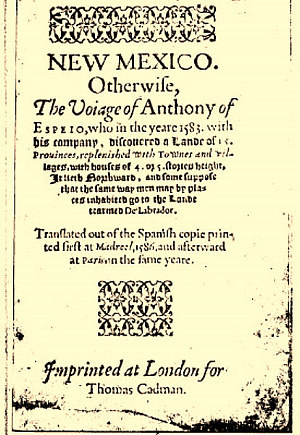 Cover of the published version of the journal of Diego Pérez de Luxán who chronicled the 1582-1583 Espejo exedition