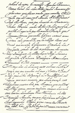 Page from diarist of Juan Dominguez de Mendoza’s expedition in 1684