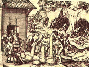 illustration of ines being worked by Spanish slaves