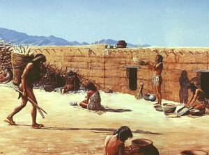 Painting of a village scene at Firecracker Pueblo