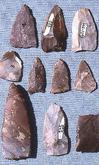 Photo of triangular flakes made of Alibates flint. 