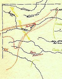 Photo of yellowed map done in pen and pencil.