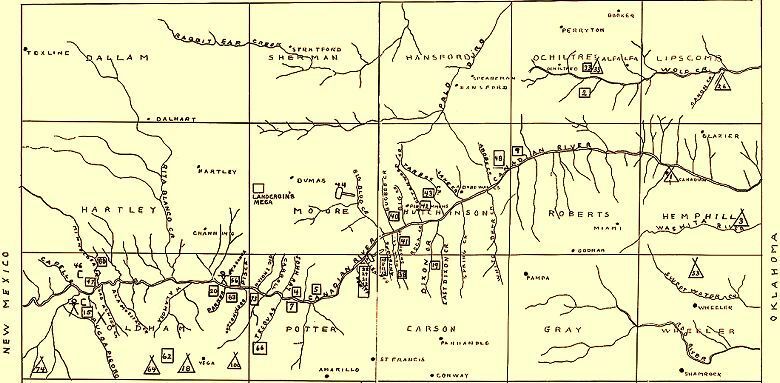 Hand-drawn map of the northern Texas Panhandle