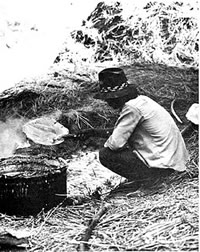 photo of a worker squatting