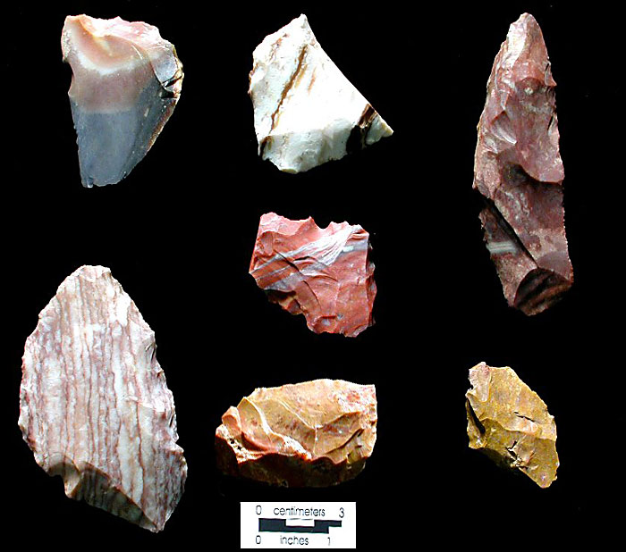 Unusual colors are a trademark of Alibates flint. Photo by Milton Bell.