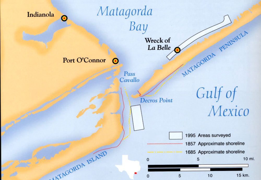 Map of Matagorda Bay showing areas surveyed with magnetometer in 1995