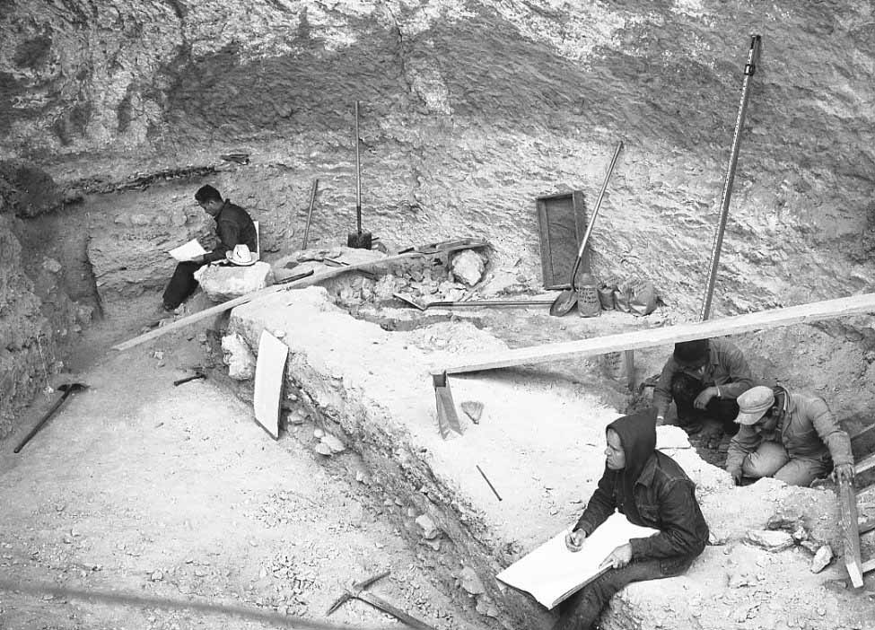 Archeologists at work in January, 1964. Photo by Dave Dibble.