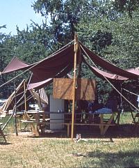Cooking and dining tent, Gilbert site, 1962.