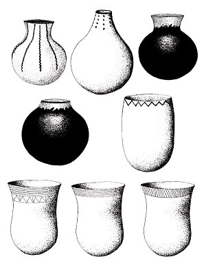 Image of Idealized decorated Rockport pottery vessels.