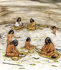 Artist's depiction of a scene at Hinds Cave