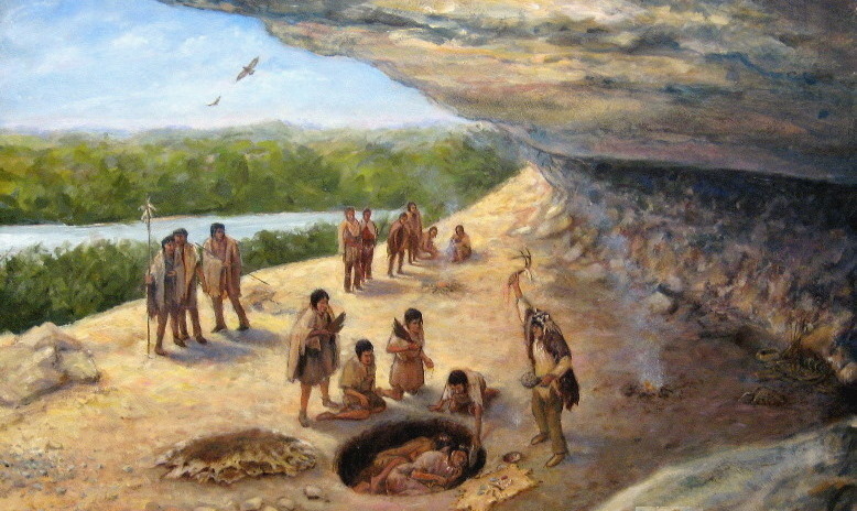 painting of Horn Shelter burial scene by Frank Weir