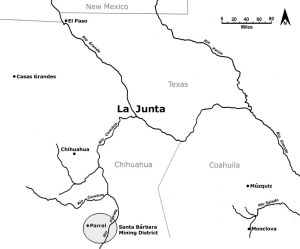 map of northern New Spain showing key Spanish settlements