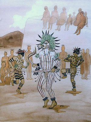 Artist’s depiction of a dance scene at a La Junta village