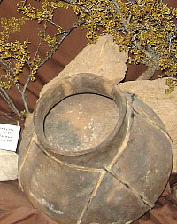 photo of a display of native pottery in the Tigua Cultural Center in Ysleta