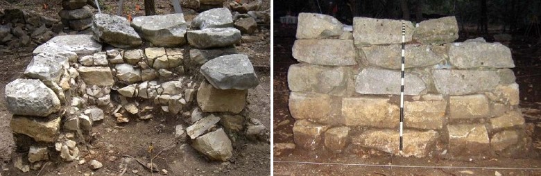 photographs showing the chimney base being exposed in April 2008 during the testing phase