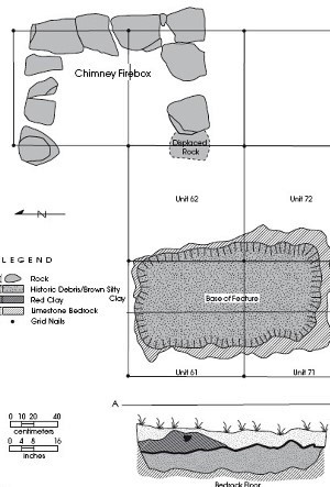 Plan and profile views of the subfloor storage pit.