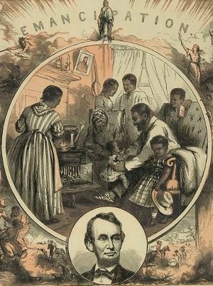 Illustrated depiction of emancipation at the end of the Civil War 