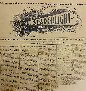 Front page of The Austin Searchlight, one of several 19th-century African American newspapers researched for the project