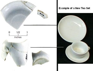photo of fragments of a doll-sized ceramic tea set