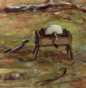 painting of what the grindstone at the Williams farm may have looked like