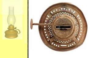 photo of a brass burner plate that was part of a lantern that provided light for the Williams' family.