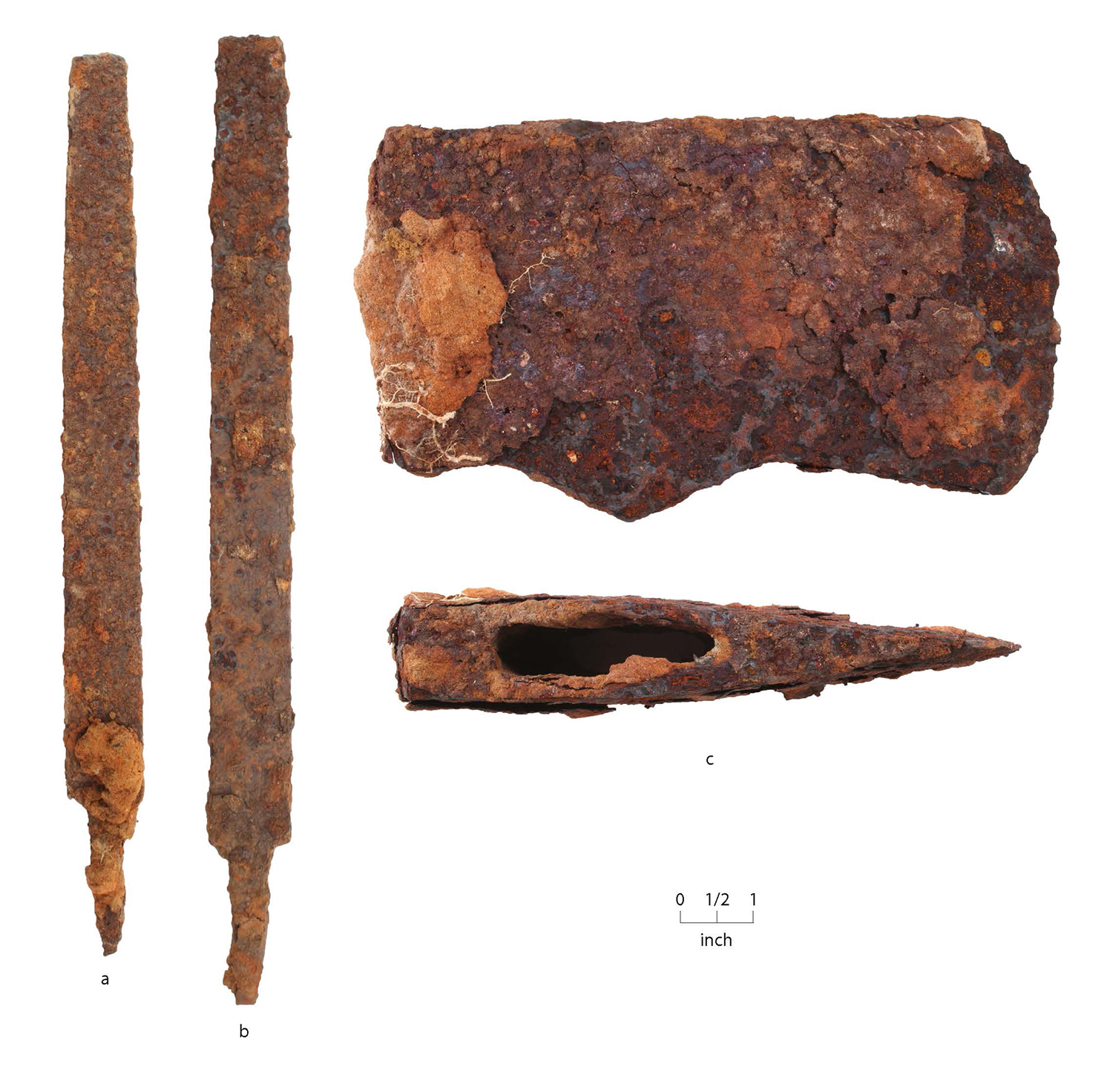 color photo of rusted metal tool fragments