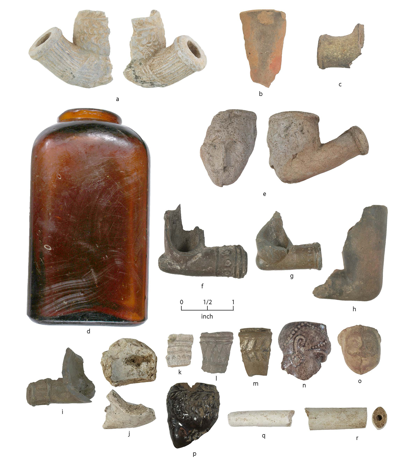 color photo of ceramic pipe fragments and other items