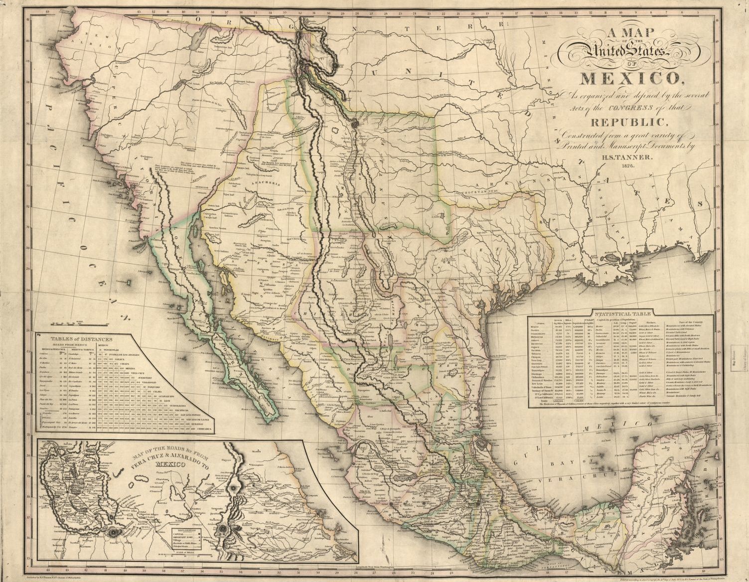 1826 color political map of Mexico