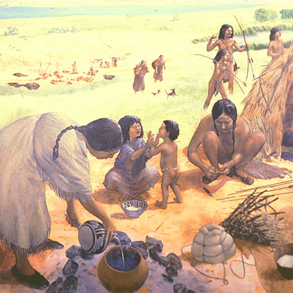 illustration of group/family at a camp