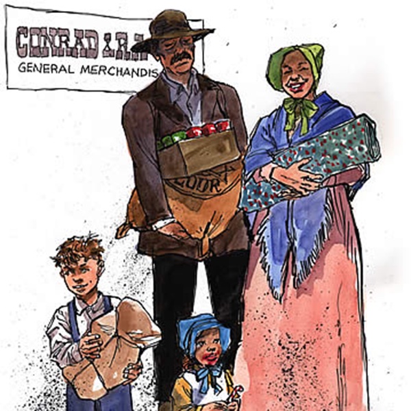 illustration of two adults and two kids holding stuff