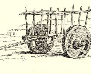 Engraving of a cart used in Laguna, New Mexico